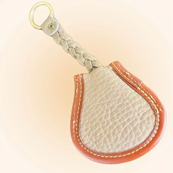 Dooney and Bourke Vintage Horseshoe Tan Leather Braided Double Key Fob - Picture 4 of 4